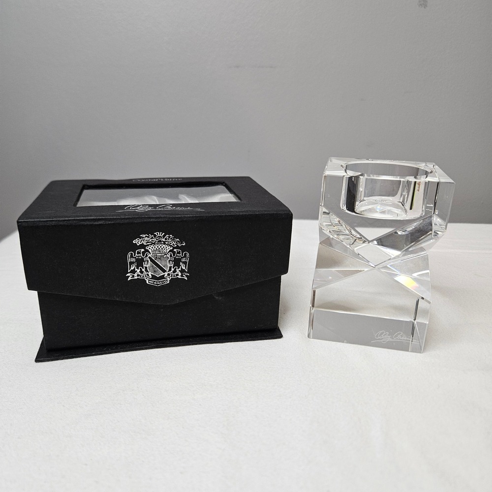 Oleg Cassini Crystal Votive Candle Holder‎ Signed Geometric Modernist with Box